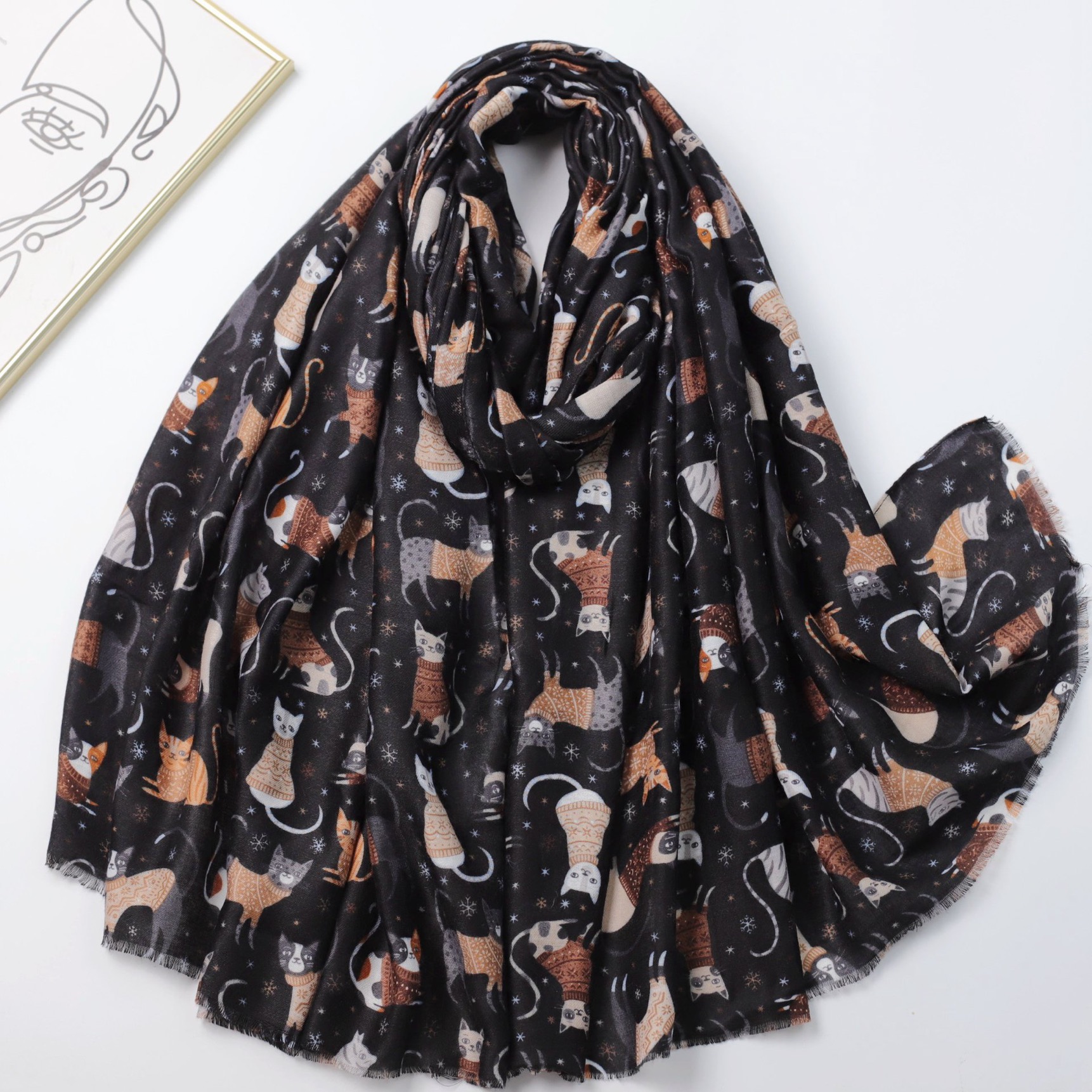 Shawl Wrap Winter - Women's Lovely Cartoon Playful Cat Print