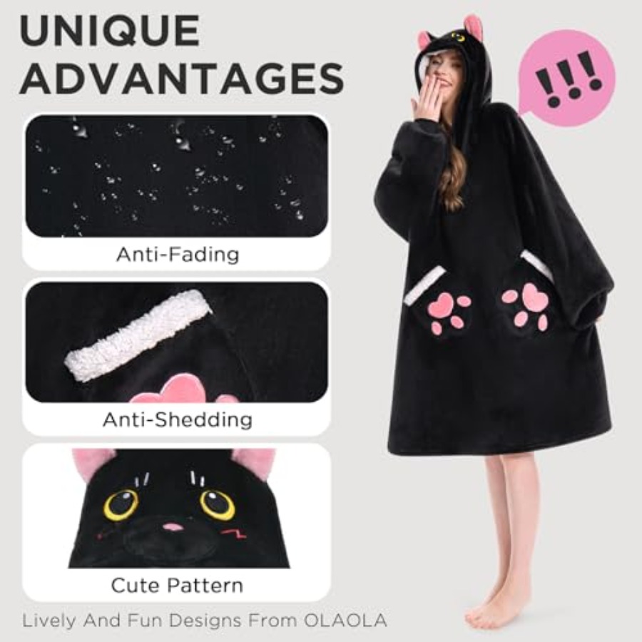 OLAOLA Black Cat Wearable Blan - Sherpa Hoodie Fleece 리뷰 및 가격