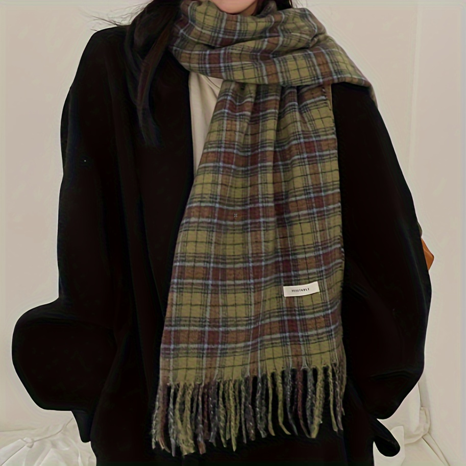 Vintage Green Plaid Tassel Sca - Cashmere Pashmina Wrap 리뷰 및 가격
