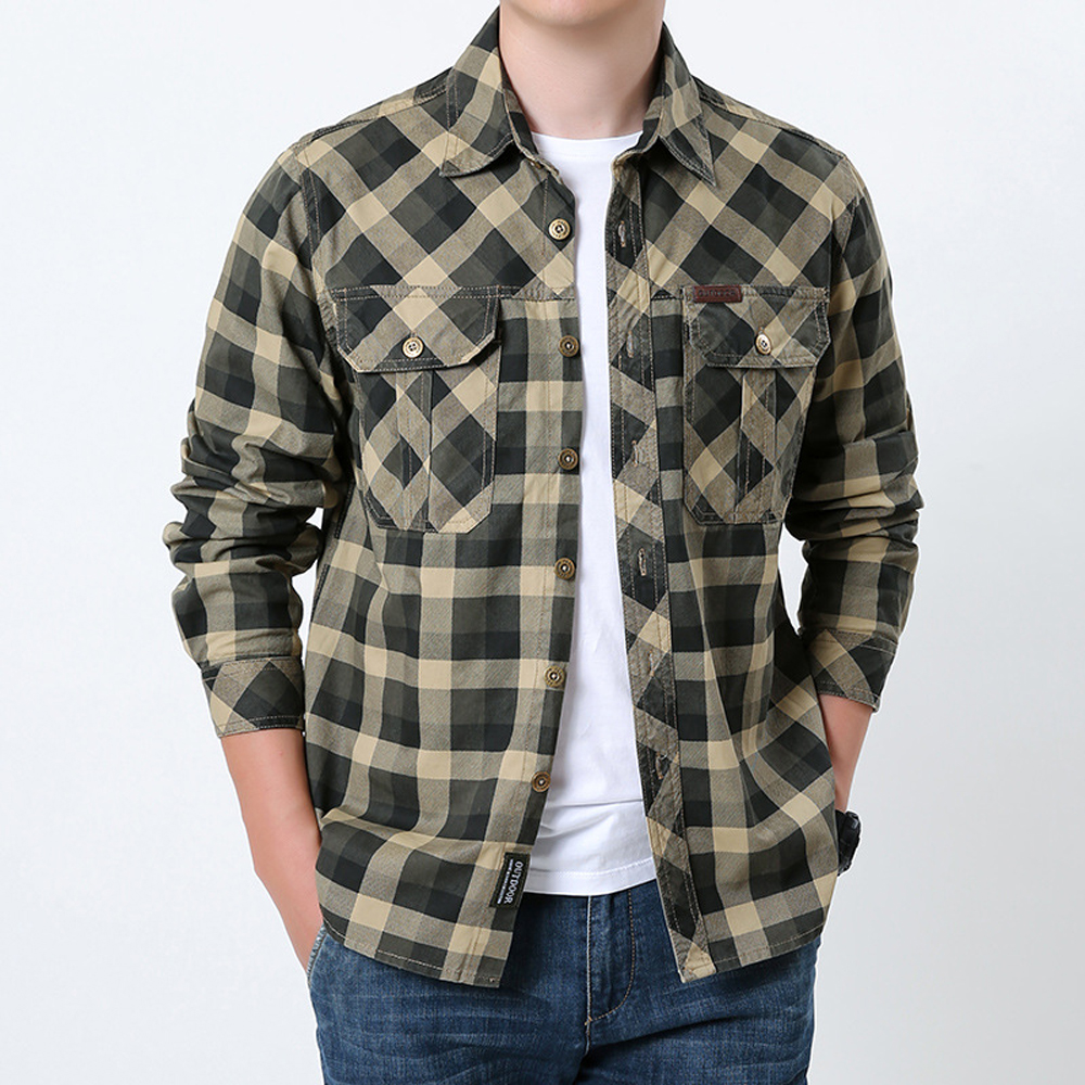 Spring Autumn Men's Cotton Pla - Flannel Shirt Lined 리뷰 및 가격