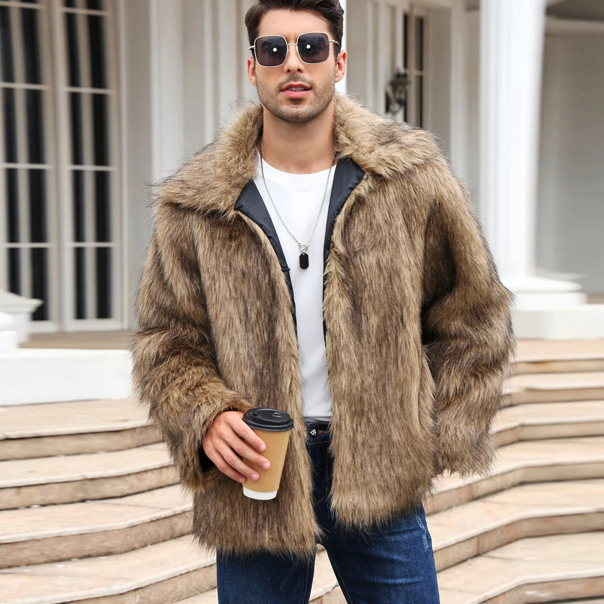 Men Faux Fox Fur Jacket Coat W - Down Jacket Packable 리뷰 및 가격